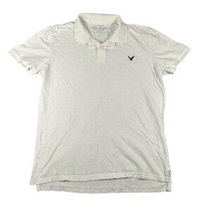 American Eagle Mens XL White Slim Fit Pullover Cotton Polo Shirt Short Sleeve